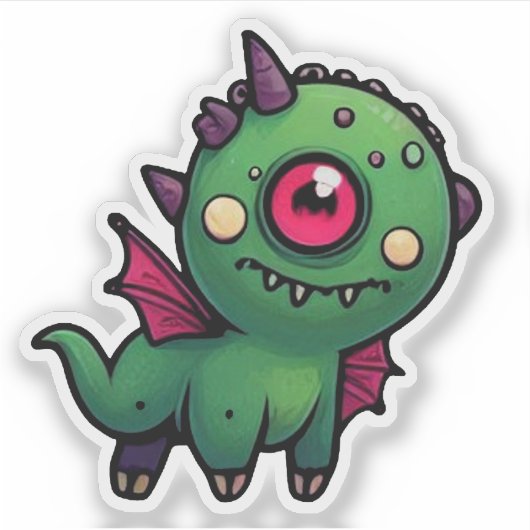 Cute Green Cyclops Monster - Kawaii Dragon Beast Aufkleber (Vorderseite)