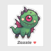 Cute Green Cyclops Monster - Kawaii Dragon Beast Aufkleber (Blatt)