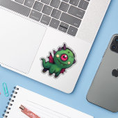 Cute Green Cyclops Monster - Kawaii Dragon Beast Aufkleber (Laptop mit iPhone)
