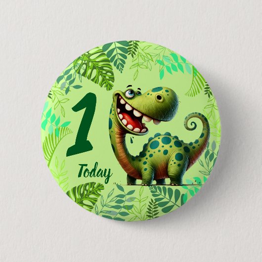 Cute Green Dinosaur 1st Birthday Button (Vorderseite)