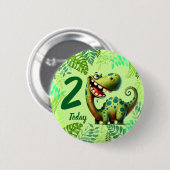 Cute Green Dinosaur 2nd Birthday Button (Vorne & Hinten)