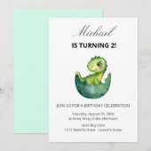 Cute Green Dinosaur 2nd Birthday Party  Einladung (Vorne/Hinten)