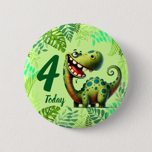 Cute Green Dinosaur 4th Birthday Button (Vorderseite)
