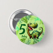 Cute Green Dinosaur 5th Birthday Button (Vorne & Hinten)