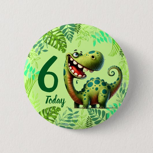 Cute Green Dinosaur 6th Birthday Button (Vorderseite)