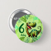 Cute Green Dinosaur 6th Birthday Button (Vorne & Hinten)