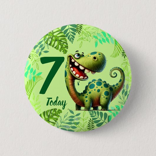 Cute Green Dinosaur 7th Birthday Button (Vorderseite)