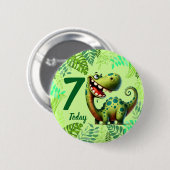 Cute Green Dinosaur 7th Birthday Button (Vorne & Hinten)