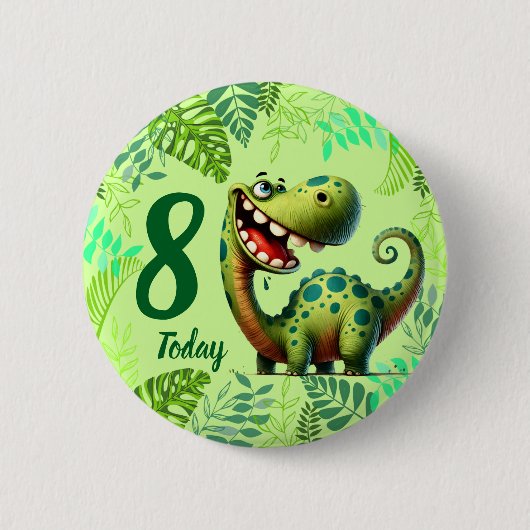 Cute Green Dinosaur 8th Birthday Button (Vorderseite)