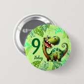 Cute Green Dinosaur 9th Birthday Button (Vorne & Hinten)