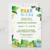 Cute Green Dinosaur Boys Baby Shower Invitation Einladung (Vorderseite)