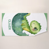 Cute Green Dinosaur Custom Watercolor Pastel Badehandtuch (Badehandtuch)
