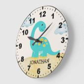 Cute Green Dinosaur Decoration Room Kid's Große Wanduhr (Winkel)