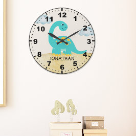 Cute Green Dinosaur Decoration Room Kid's Große Wanduhr