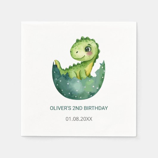 Cute Green Dinosaur Watercolor Kids Birthday Party Serviette (Vorderseite)