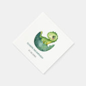 Cute Green Dinosaur Watercolor Kids Birthday Party Serviette (Ecke)