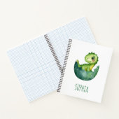 Cute Green Dinosaur Watercolor Kids School Notizblock (Innenseite)