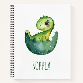 Cute Green Dinosaur Watercolor Kids School Notizblock