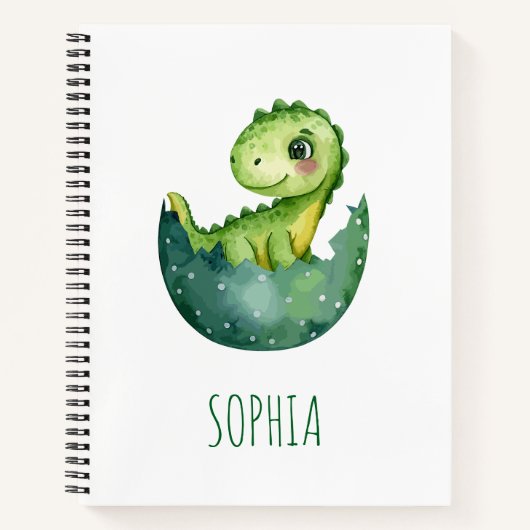 Cute Green Dinosaur Watercolor Kids School Notizblock (Vorderseite)