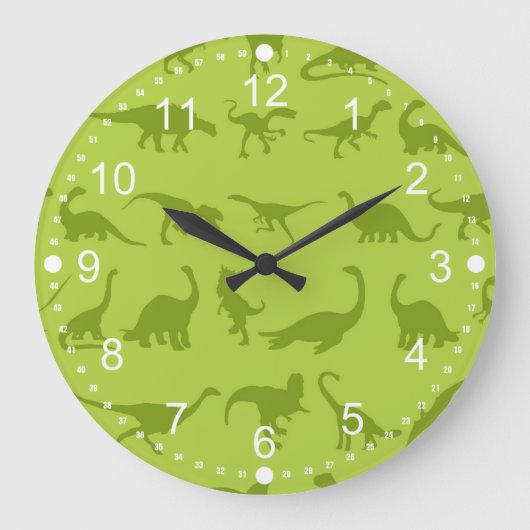 Cute Green Dinosaurs Patterns for Boys Große Wanduhr (Vorderseite)