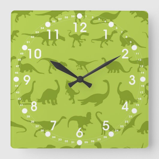 Cute Green Dinosaurs Patterns for Boys Quadratische Wanduhr (Vorderseite)