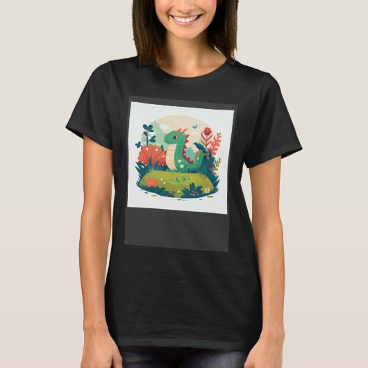 Cute Green Dragon in a garden forest T-Shirt (Vorderseite)