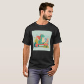 Cute Green Dragon sitting on bench in a garden for T-Shirt (Vorne ganz)