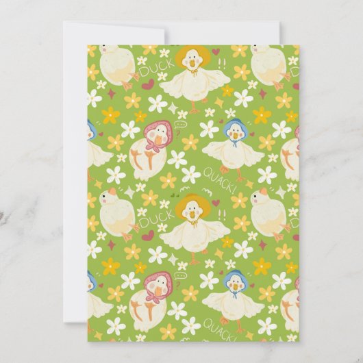 Cute Green Duck & Daisy Flower Seamless Pattern Einladung (Vorderseite)