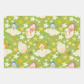Cute Green Duck & Daisy Flower Seamless Pattern Geschenkpapier Set (Vorderseite)