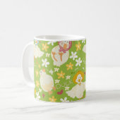 Cute Green Duck & Daisy Flower Seamless Pattern Kaffeetasse (Vorderseite Links)