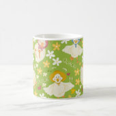 Cute Green Duck & Daisy Flower Seamless Pattern Kaffeetasse (Mittel)