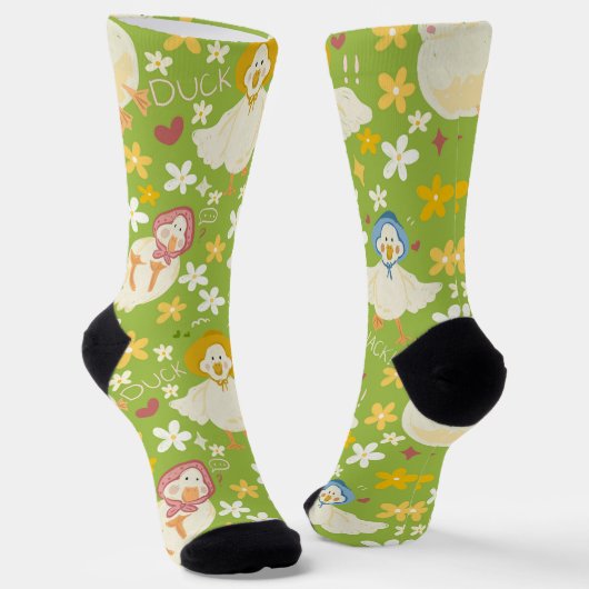 Cute Green Duck & Daisy Flower Seamless Pattern Socken (Gewinkelt)