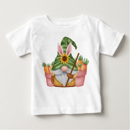 CUTE GREEN EASTER GNOME WITH ORANGE CARROTS BABY T-SHIRT