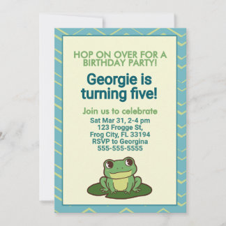 Cute Green Frog Birthday Party Invitation Einladung