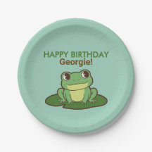 Cute Green Frog Happy Birthday Party Paper Plate 