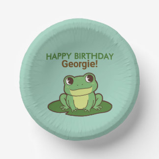 Cute Green Frog Happy Birthday Party Plate  Pappteller