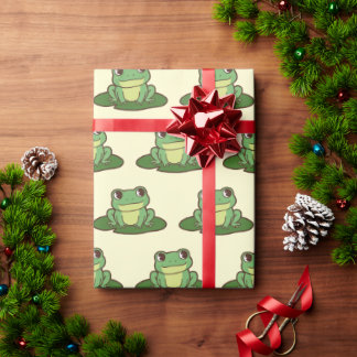 Cute Green Frog Party Wrapping Paper Geschenkpapier