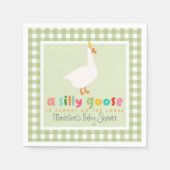 Cute Green Gingham Neutral Silly Goose Baby Shower Serviette (Vorderseite)