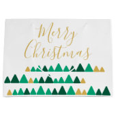 Cute Green & Golden Woods Christmas Trees Große Geschenktüte (Vorderseite)
