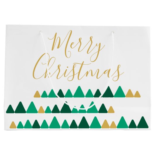 Cute Green & Golden Woods Christmas Trees Große Geschenktüte (Rückseite)