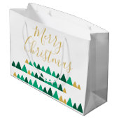 Cute Green & Golden Woods Christmas Trees Große Geschenktüte (Rückseite Schrägansicht)