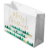 Cute Green & Golden Woods Christmas Trees Große Geschenktüte (Vorderseite Schrägansicht)