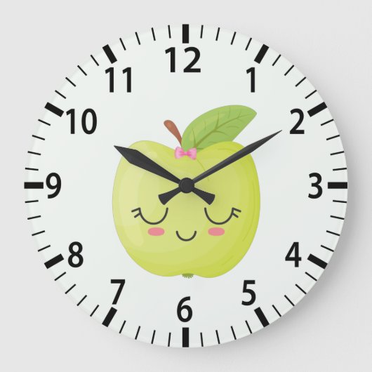 Cute Green Granny Smith Apple Fruit Kitchen Decor Große Wanduhr (Vorderseite)