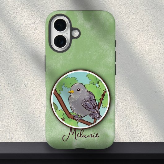 Cute Green Gray Bird Painting Custom Name  Case-Mate iPhone Hülle