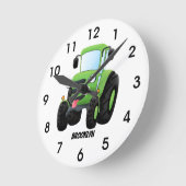 Cute green happy farm tractor cartoon illustration runde wanduhr (Winkel)