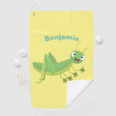 Cute green happy grasshopper cartoon golfhandtuch (Insitu)
