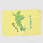 Cute green happy grasshopper cartoon golfhandtuch (Horizontal)