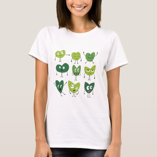 Cute Green Heart Faces valentine day minimalist T-Shirt (Vorderseite)