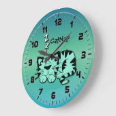 Cute Green Kitty Cat Nap Wallclock Große Wanduhr (Winkel)