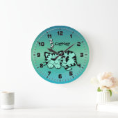 Cute Green Kitty Cat Nap Wallclock Große Wanduhr (Zuhause)